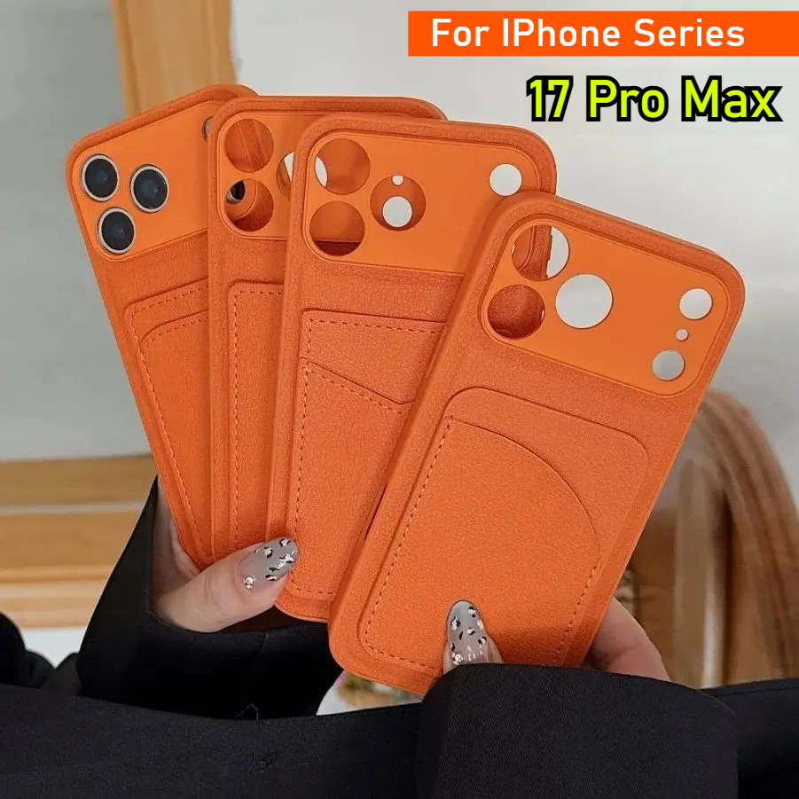 Phone Cases With Card Holder - Кожаный чехол-кошелек оранжевого цвета для iPhone